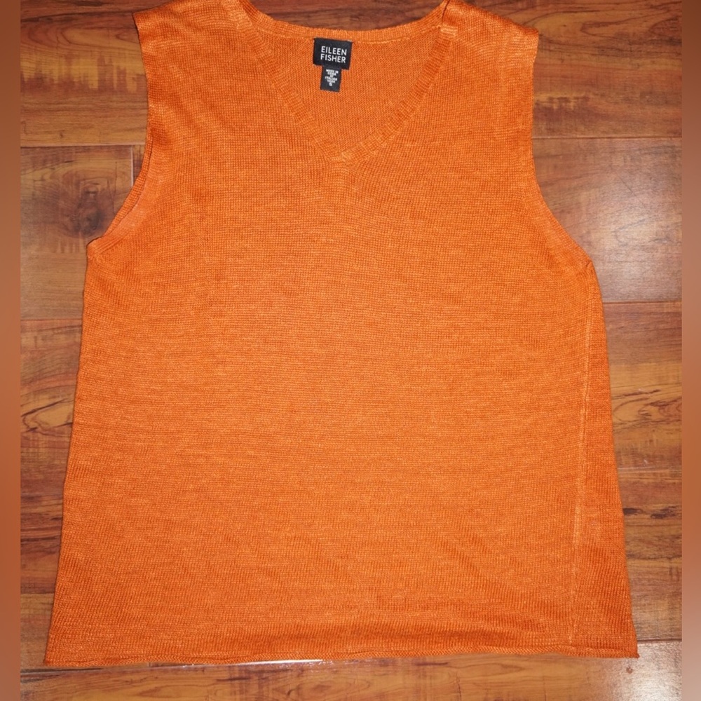 Eileen Fisher Rust Tank Top Italian Yarn Women's Size Small Linen Blend V Neck